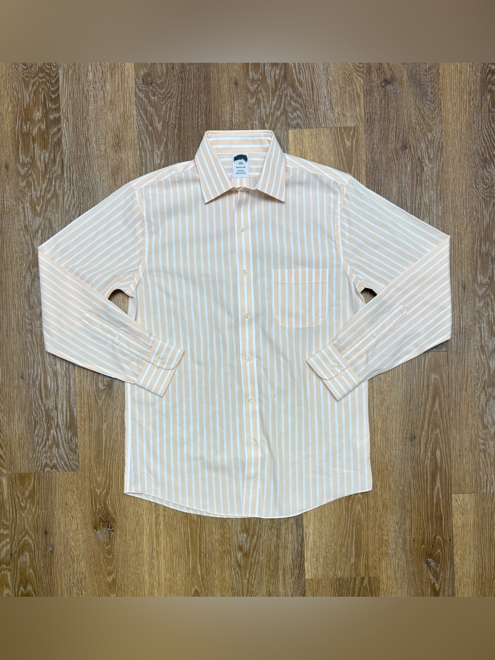 Brooks Brothers Peach & White Striped Dress Shirt